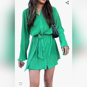 New long sleeve pleated button front shirt dress